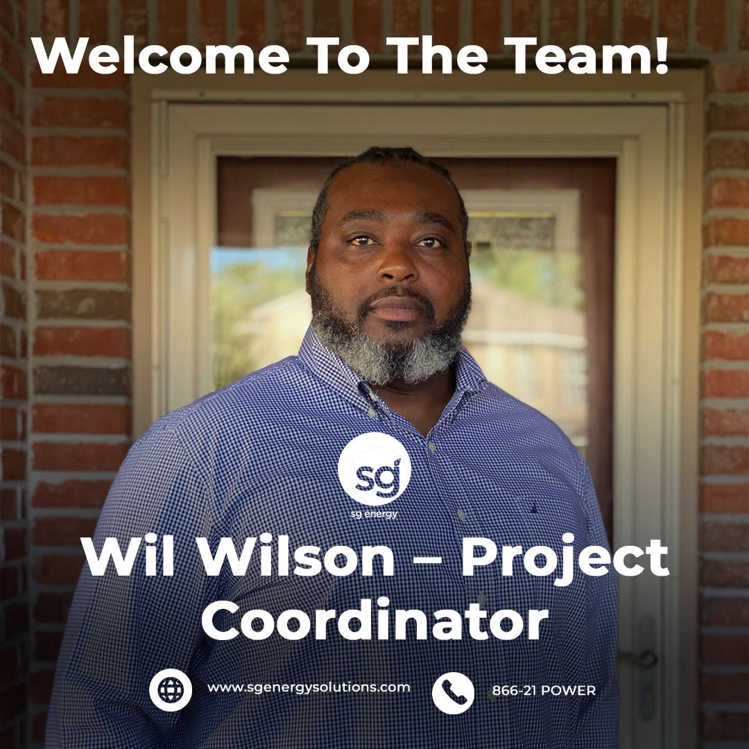 New hire announcement portrait of a man in blue check shirt on a brick porch, Project Coordinator welcome graphic